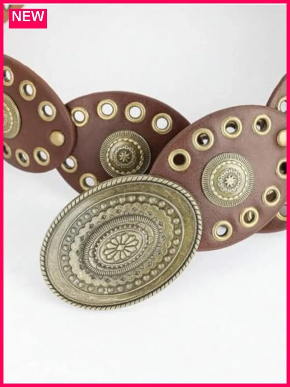 Vintage Cowgirl Concho PU Leather Wide Disc Belt Adjustable